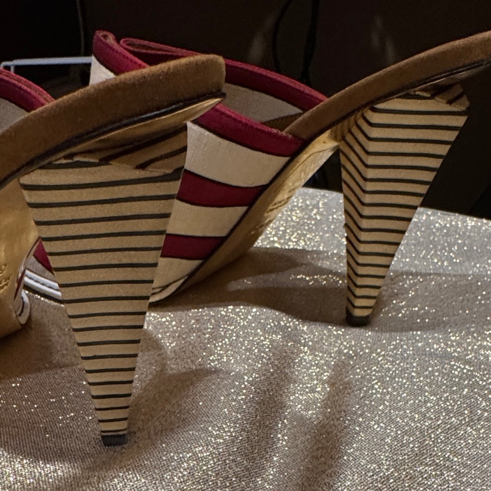 Fendi Red & Cream Striped Mules Size 38 - Picture 4 of 12